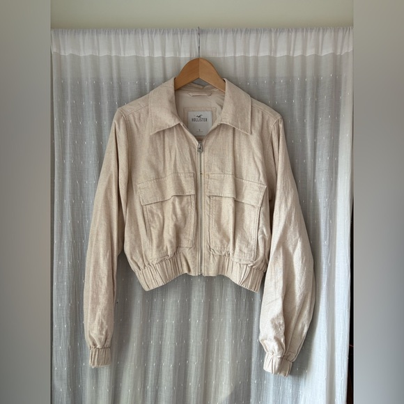 Hollister Light Tan linen bomber jacket - Picture 1 of 5